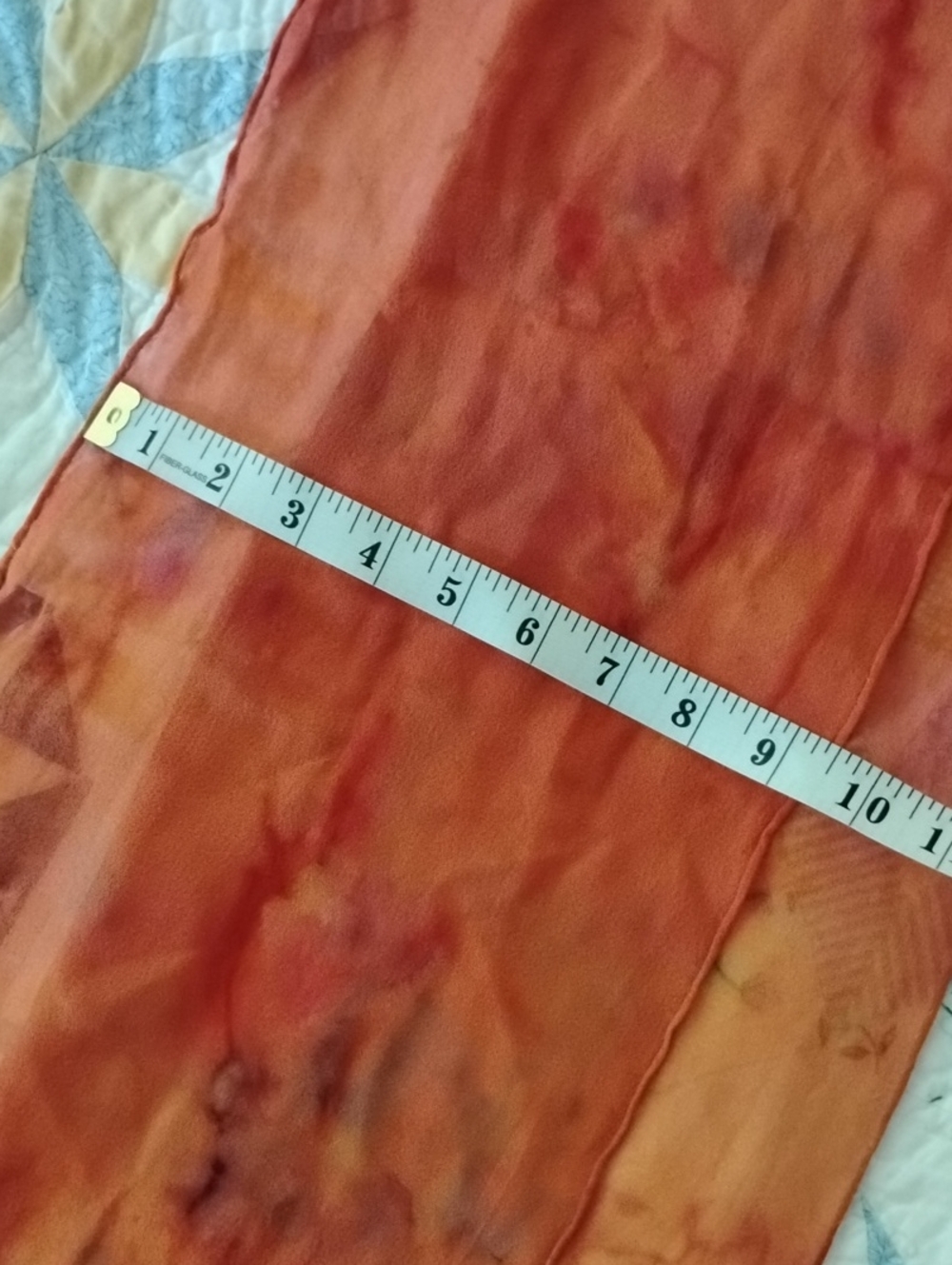 Artisan Crafted Sheer, Silk  Orange-Red Tie-Dye Scarf - Picture 6 of 7